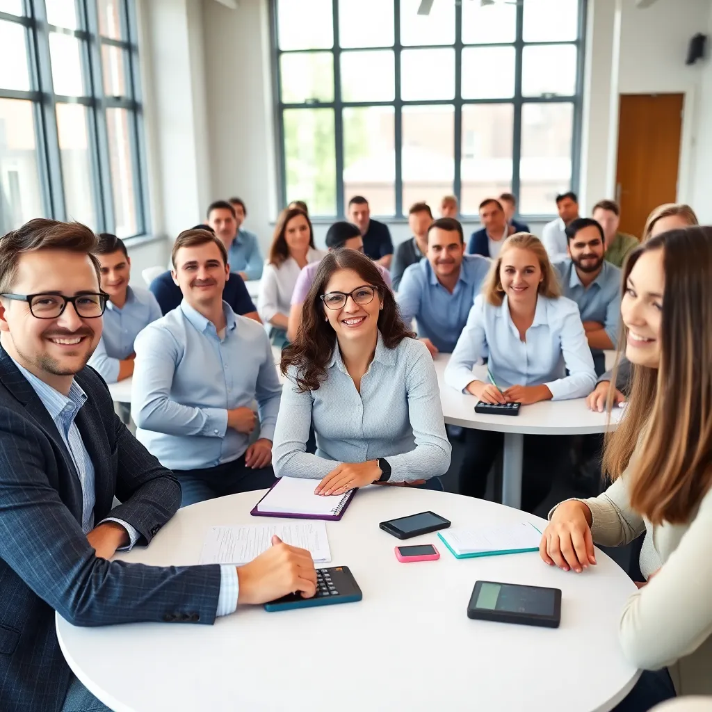 Workshop deelnemers werken samen aan financiële oefeningen tijdens de masterclass