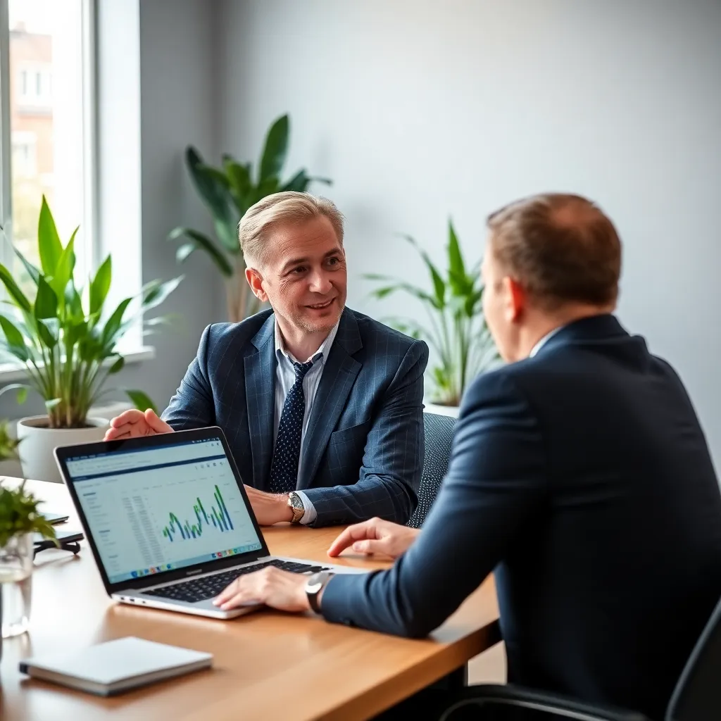 Vrouw die met vertrouwen financiële documenten bestudeert in een modern kantoor