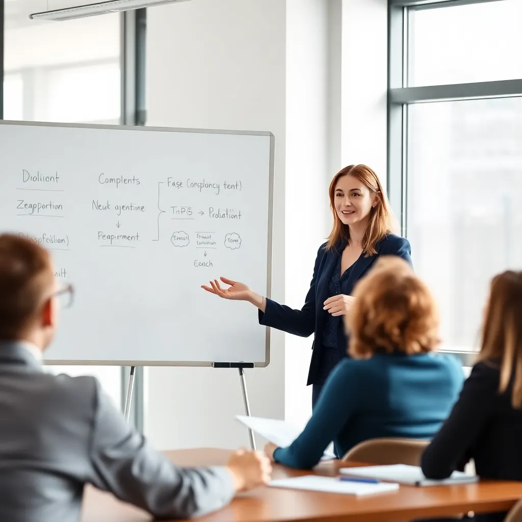 Trainer legt financiële concepten uit aan aandachtige deelnemers