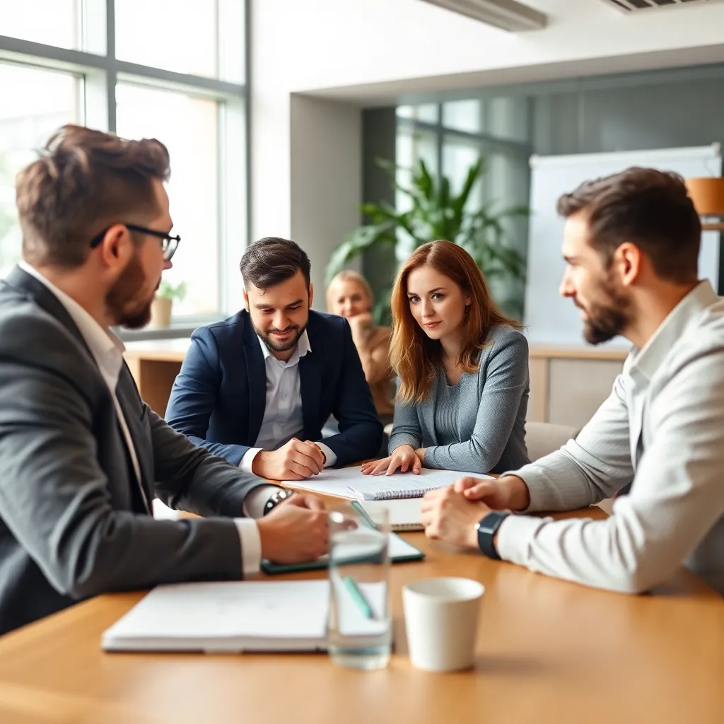 Zelfverzekerde ondernemer die met vertrouwen over prijzen onderhandelt